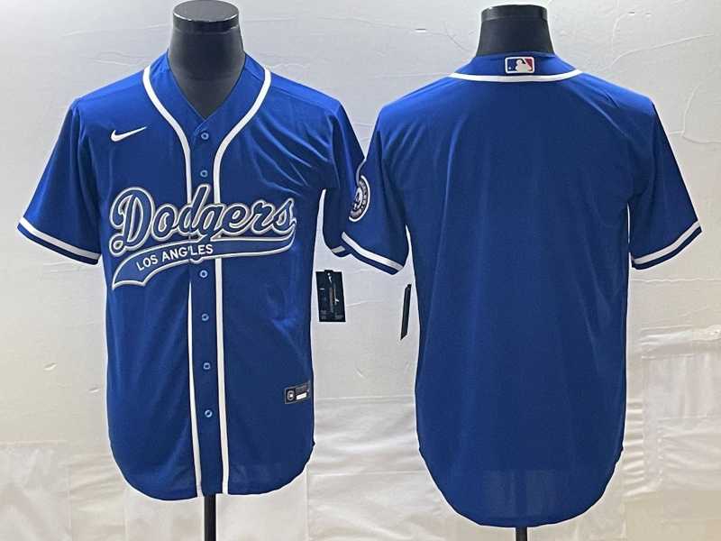 Men%27s Los Angeles Dodgers Blue Blank With Patch Cool Base Stitched Baseball Jersey